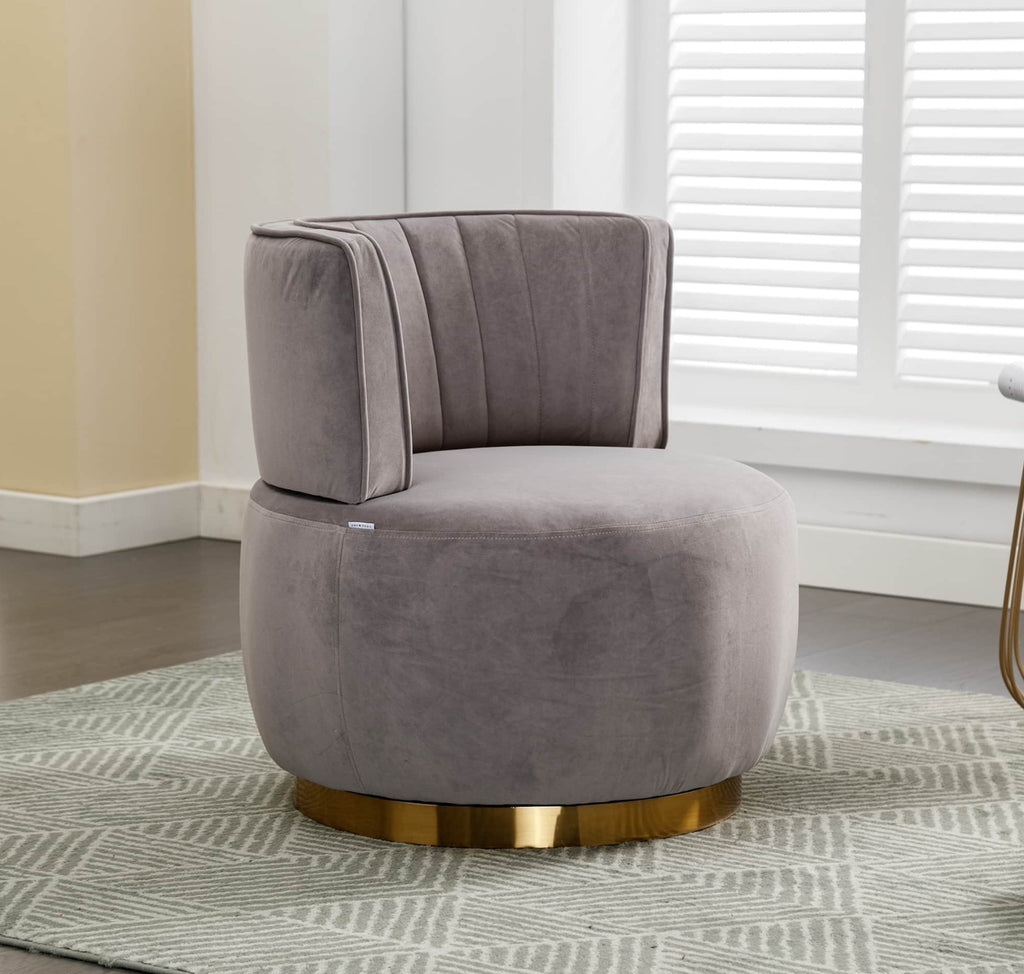 Gray Bouclé Swivel Barrel Accent Chair