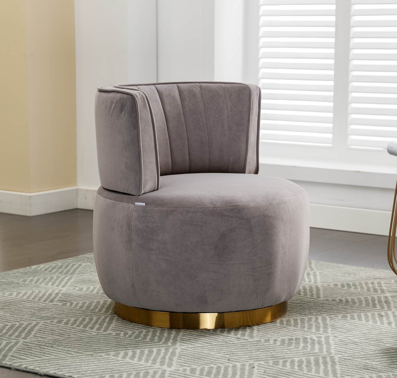 Gray Bouclé Swivel Barrel Accent Chair